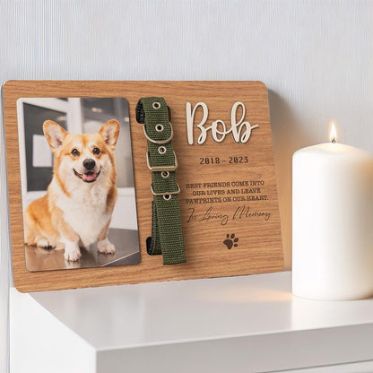 Custom Memorial Pet Collar With Photo, Pet Sympathy Gift, Dog Memorial Frame For Loss Of Dog, Memorial Wood Frame With Collar Holder MP02