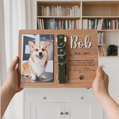 Custom Memorial Pet Collar With Photo, Pet Sympathy Gift, Dog Memorial Frame For Loss Of Dog, Memorial Wood Frame With Collar Holder MP02