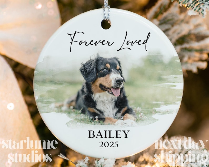 Pet Memorial Photo Ornament: Custom Dog Christmas Gift Keepsake, Personalized Use Photo Ornament For Loss Of Pet (STP-027)