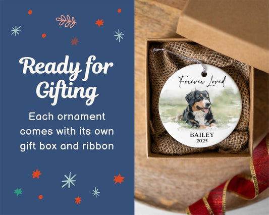 Pet Memorial Photo Ornament: Custom Dog Christmas Gift Keepsake, Personalized Use Photo Ornament For Loss Of Pet (STP-027)
