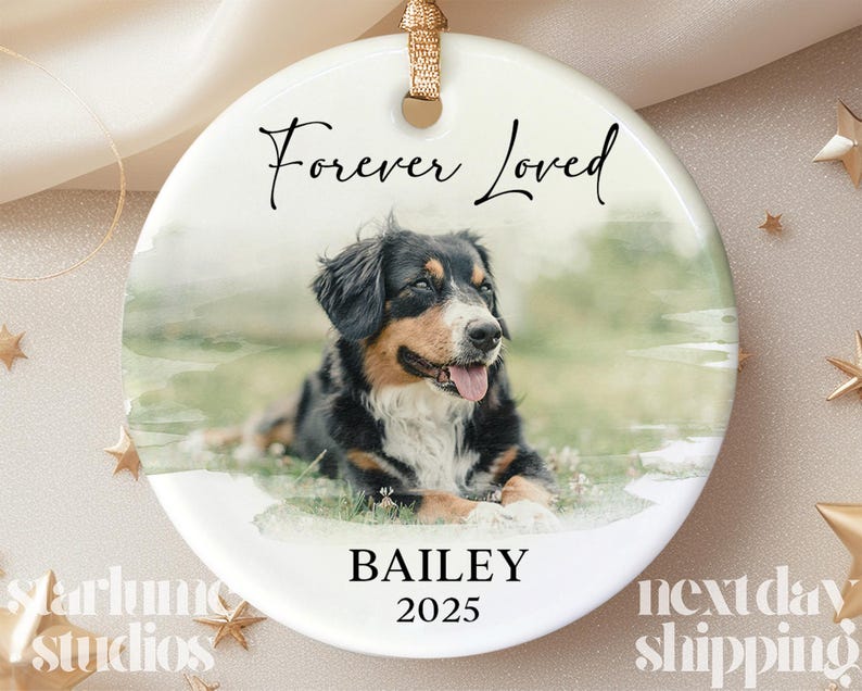 Pet Memorial Photo Ornament: Custom Dog Christmas Gift Keepsake, Personalized Use Photo Ornament For Loss Of Pet (STP-027)