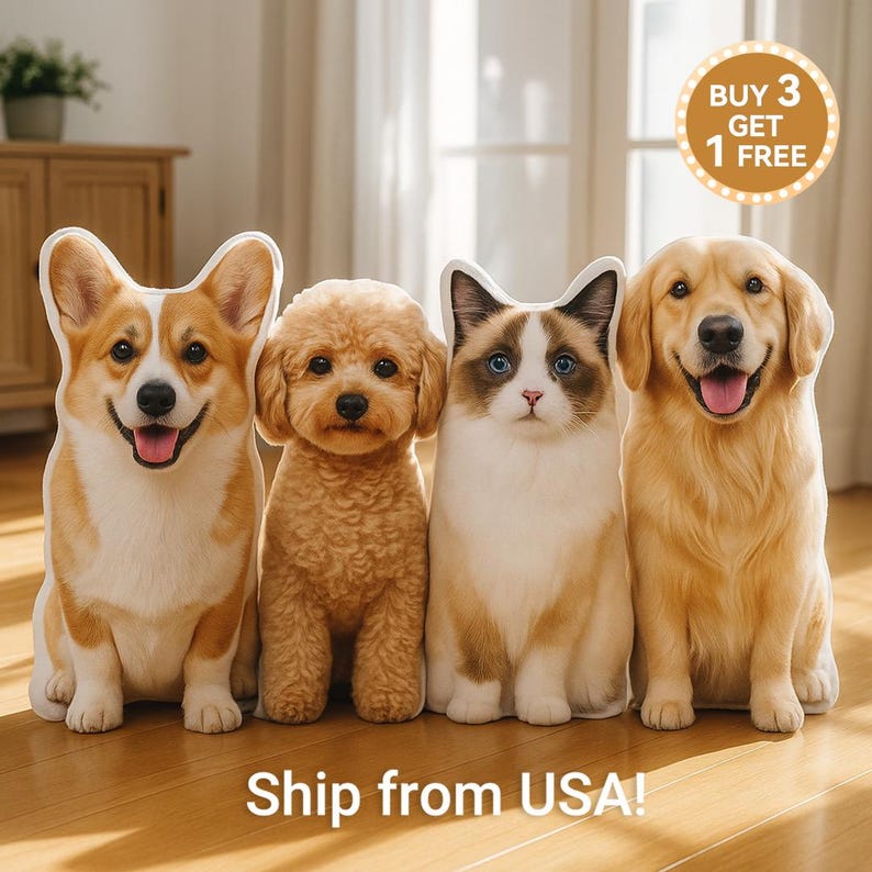 Custom Pet Pillow – Personalized Dog or Cat Shaped Cushion, Pet Portrait Plush Keepsake, Funny Gift for Animal Lovers