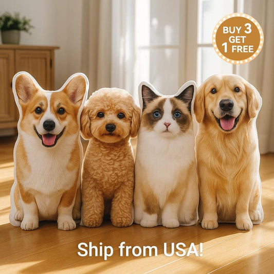 Custom Pet Pillow – Personalized Dog or Cat Shaped Cushion, Pet Portrait Plush Keepsake, Funny Gift for Animal Lovers