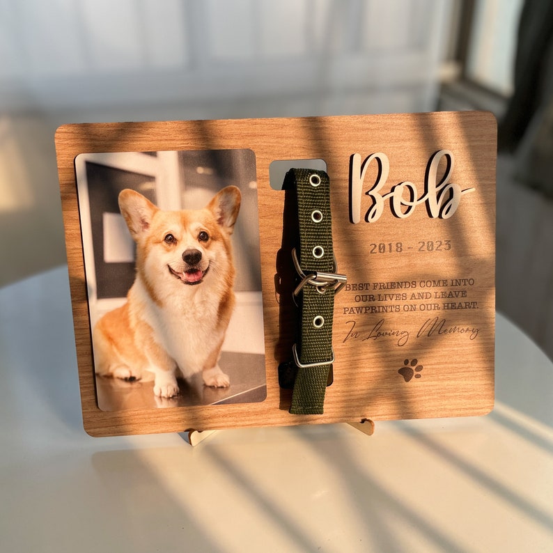 Custom Dog Photo Memorial Sign, Memorial Pet Collar Sign, Dog Memorial Wood Frame With Collar Holder, Dog Memorial Gifts MP02