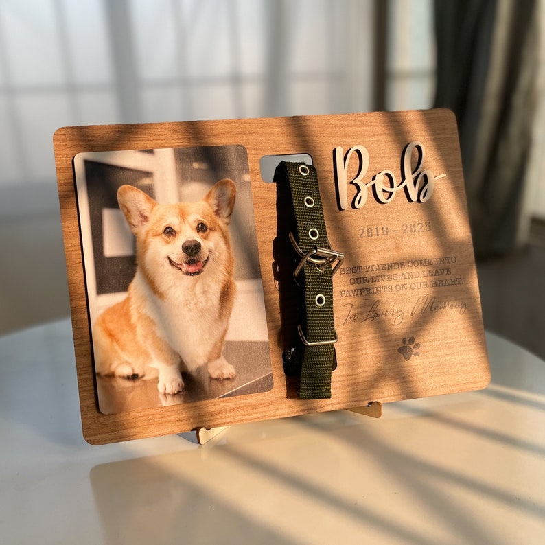 Custom Dog Photo Memorial Sign, Memorial Pet Collar Sign, Dog Memorial Wood Frame With Collar Holder, Dog Memorial Gifts MP02