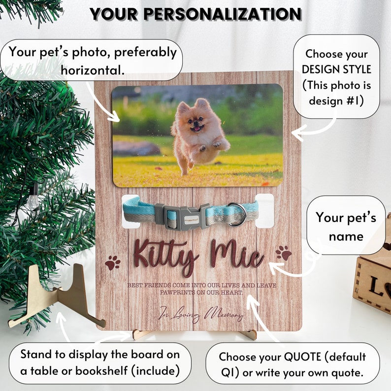 Custom Memorial Standing Frame, Pet Loss Gift, Memorial Pet Collar With Photo, Pet Collar Holder, Dog Bereavement MP08