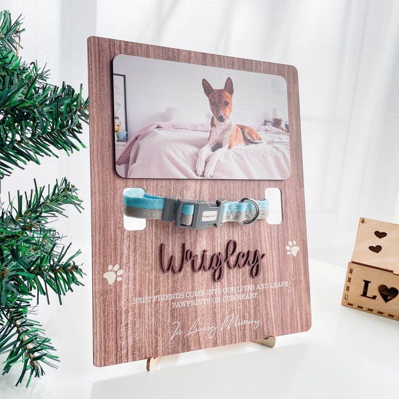 Custom Memorial Standing Frame, Pet Loss Gift, Memorial Pet Collar With Photo, Pet Collar Holder, Dog Bereavement MP08