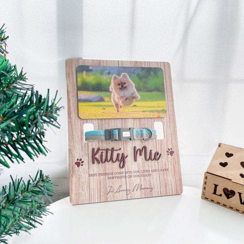 Custom Memorial Standing Frame, Pet Loss Gift, Memorial Pet Collar With Photo, Pet Collar Holder, Dog Bereavement MP08