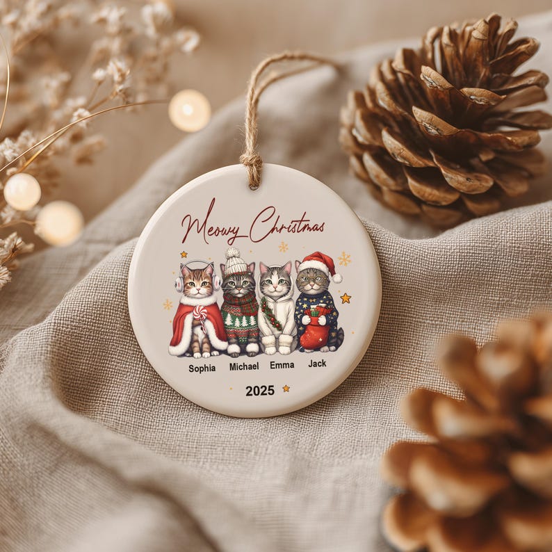 Personalized Cat Ornament: Pet Gift, Festive Feline Portrait, Custom Christmas Holiday Keepsake