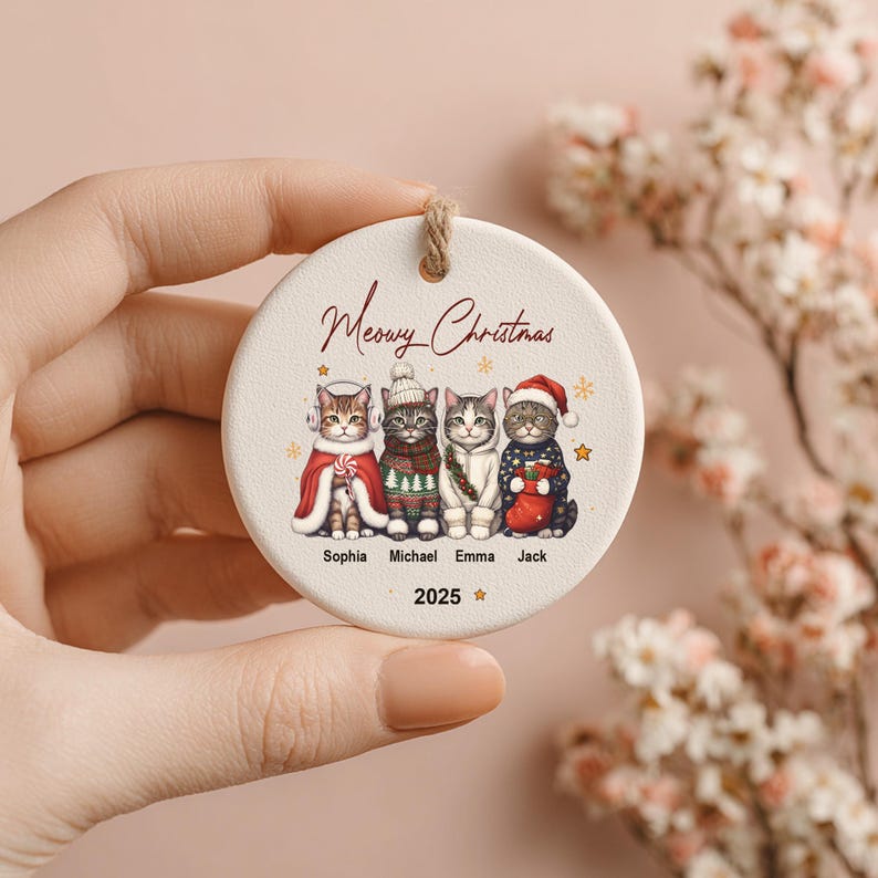 Personalized Cat Ornament: Pet Gift, Festive Feline Portrait, Custom Christmas Holiday Keepsake