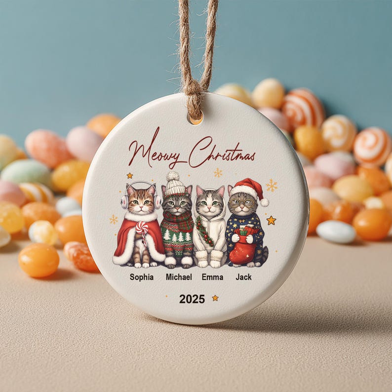Personalized Cat Ornament: Pet Gift, Festive Feline Portrait, Custom Christmas Holiday Keepsake