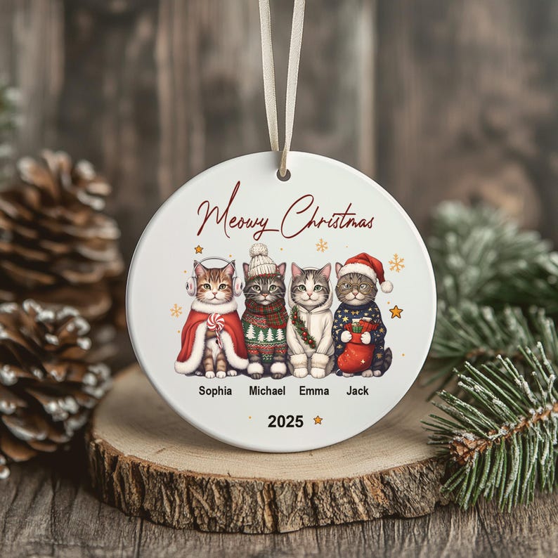 Personalized Cat Ornament: Pet Gift, Festive Feline Portrait, Custom Christmas Holiday Keepsake