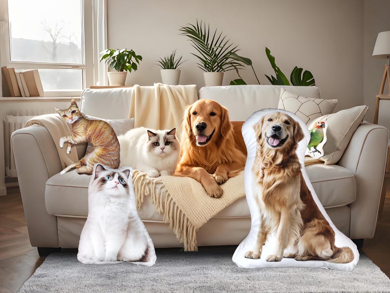 Personalized 3D Pet Pillow from Photo, Custom Dog/Cat Shaped Pillow with Photo, Double Sided Pet Pillow, Unique Pet Gift for Animal Lover