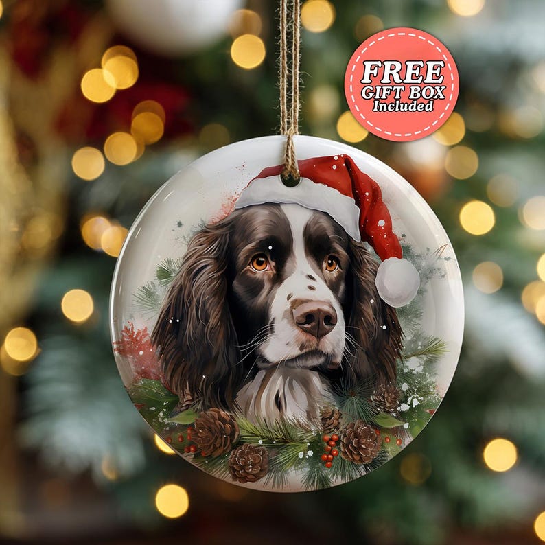 Springer Spaniel Christmas Ornament, Dog Lover Holiday Decor, Pet Memorial Gift, Custom Dog Ornament, Personalized Dog Mom Gift