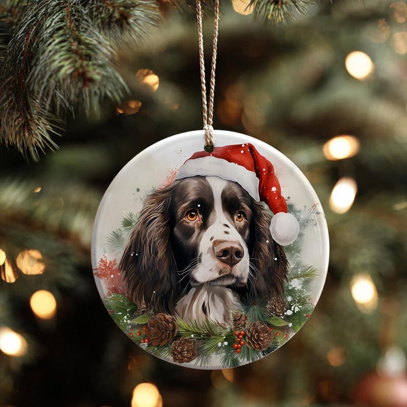 Springer Spaniel Christmas Ornament, Dog Lover Holiday Decor, Pet Memorial Gift, Custom Dog Ornament, Personalized Dog Mom Gift