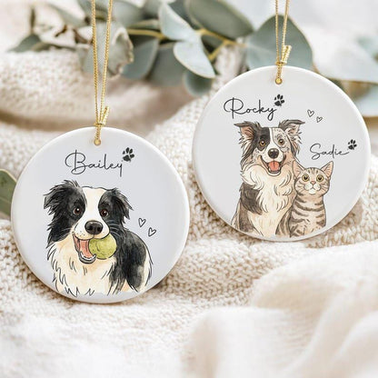 Custom Pet Portrait Ornament, Personalized Dog & Cat Christmas Ornament, Pet Memorial Gift, Ceramic Holiday Keepsake, Pet Name Ornament