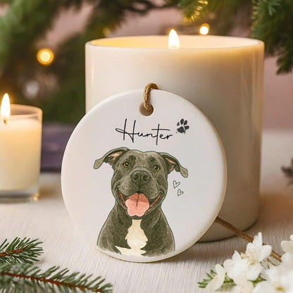 Custom Pet Portrait Ornament, Personalized Dog & Cat Christmas Ornament, Pet Memorial Gift, Ceramic Holiday Keepsake, Pet Name Ornament