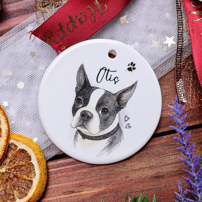 Custom Pet Portrait Ornament, Personalized Dog & Cat Christmas Ornament, Pet Memorial Gift, Ceramic Holiday Keepsake, Pet Name Ornament