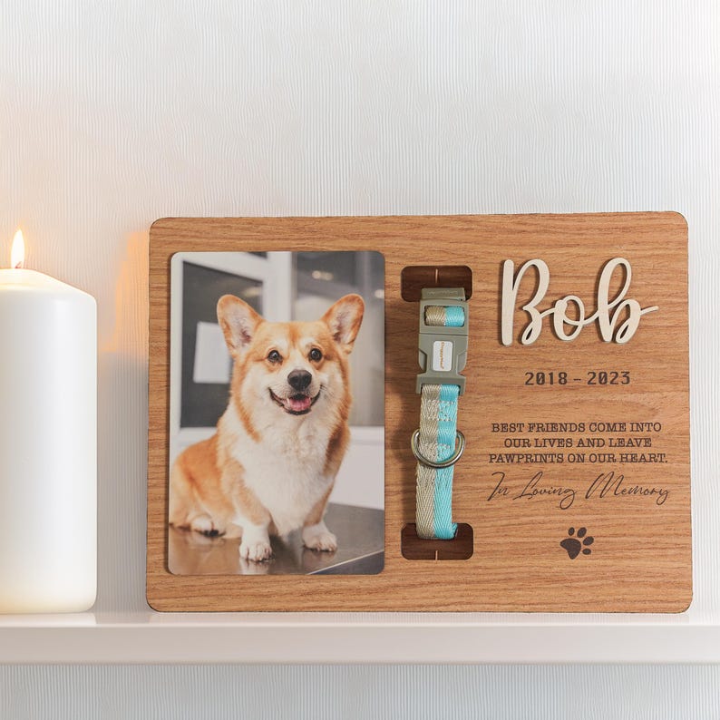 Dog Memorial Frame, Dog Collar Holder, Cat Loss Gift, Custom Plaques, Memorial Plaque, Personalized Gift, Custom Pet Photo MP02