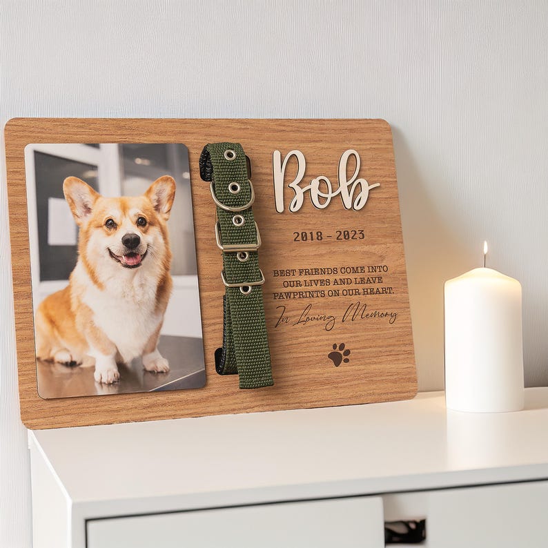 Dog Memorial Frame, Dog Collar Holder, Cat Loss Gift, Custom Plaques, Memorial Plaque, Personalized Gift, Custom Pet Photo MP02