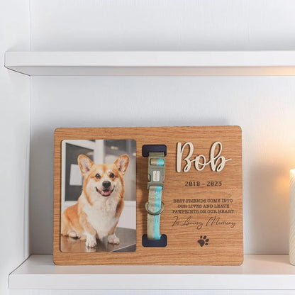 Memorial Pet Collar Sign — Wooden Photo Keepsake for Pet Loss