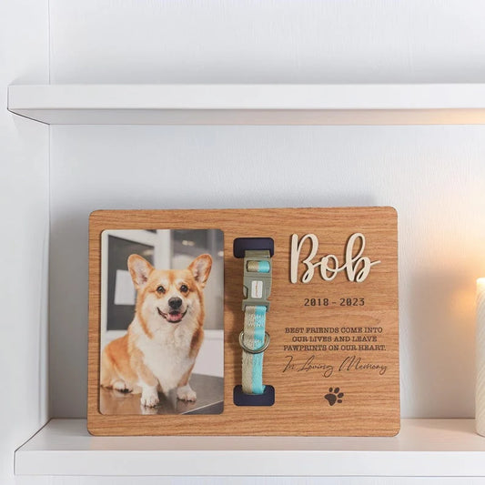 Memorial Pet Collar Sign — Wooden Photo Keepsake for Pet Loss