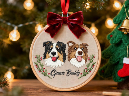 Personalized Dog Photo Embroidery Ornament, Custom Pet Portrait Gift