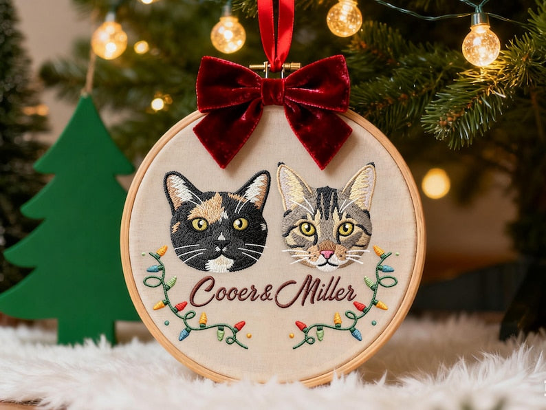 Personalized Dog Photo Embroidery Ornament, Custom Pet Portrait Gift