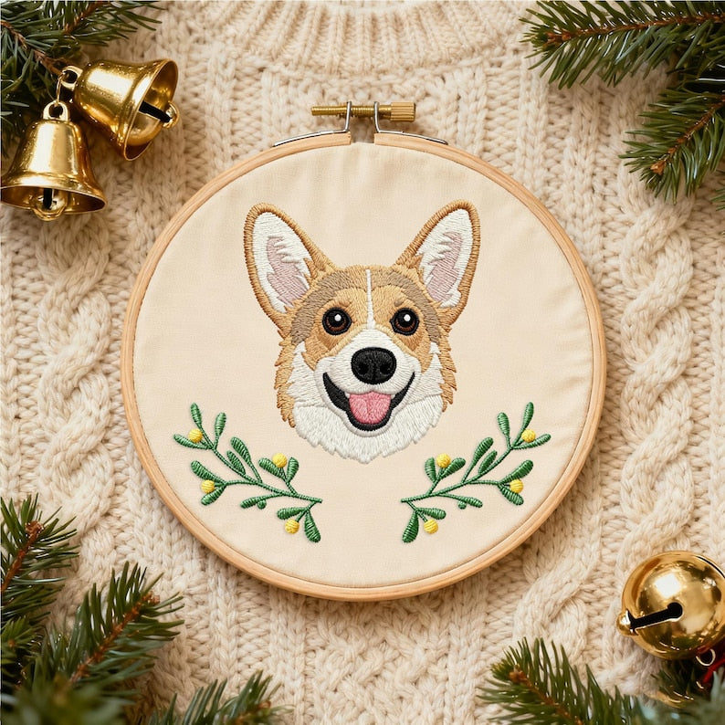 Personalized Dog Photo Embroidery Ornament, Custom Pet Portrait Gift