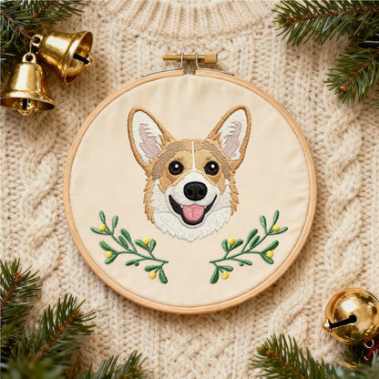Personalized Dog Photo Embroidery Ornament, Custom Pet Portrait Gift