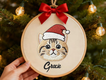 Personalized Dog Photo Embroidery Ornament, Custom Pet Portrait Gift