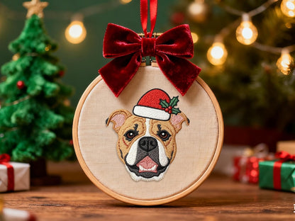 Personalized Dog Photo Embroidery Ornament, Custom Pet Portrait Gift