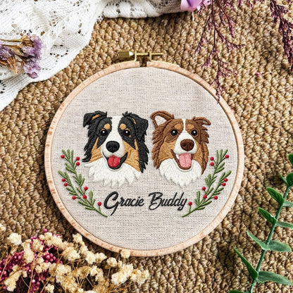 Personalized Dog Photo Embroidery Ornament, Custom Pet Portrait Gift