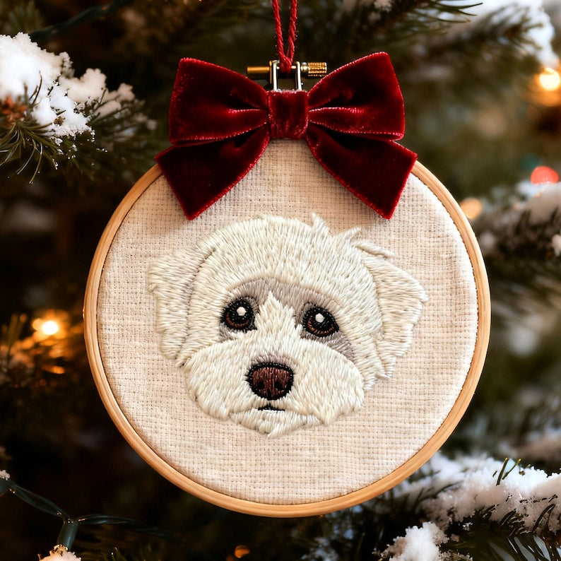 Personalized Pet Ornament With Name, Custom Pet Embroidered Ornament, Dog Portrait Christmas Keepsake, Dog Memorial Gift, Christmas Gift