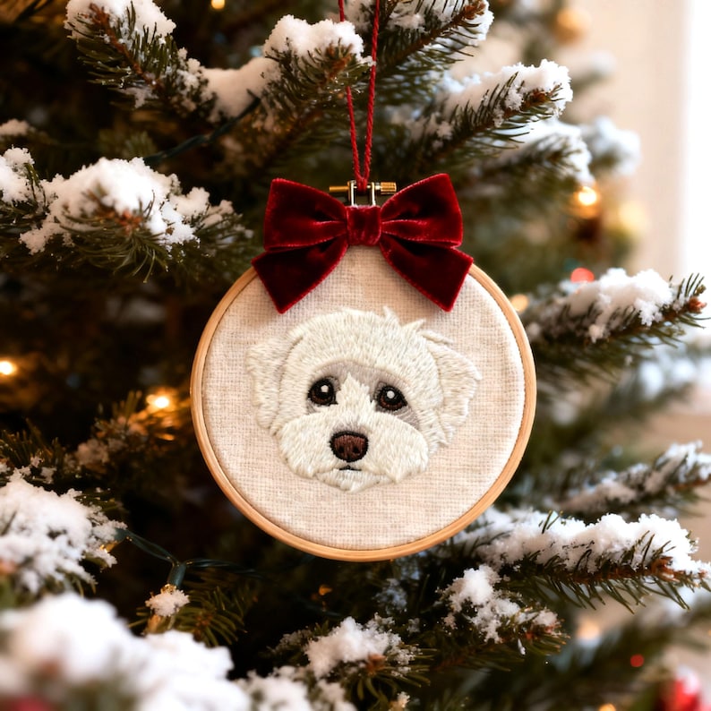 Personalized Pet Ornament With Name, Custom Pet Embroidered Ornament, Dog Portrait Christmas Keepsake, Dog Memorial Gift, Christmas Gift