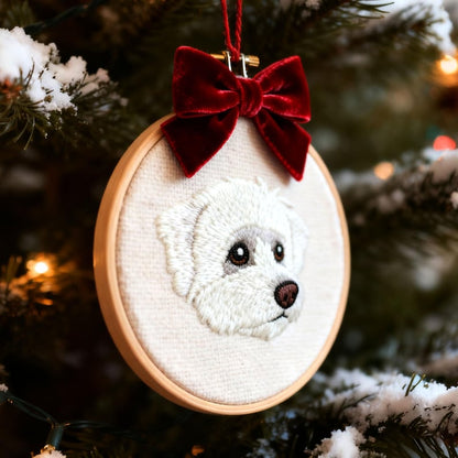 Personalized Pet Ornament With Name, Custom Pet Embroidered Ornament, Dog Portrait Christmas Keepsake, Dog Memorial Gift, Christmas Gift