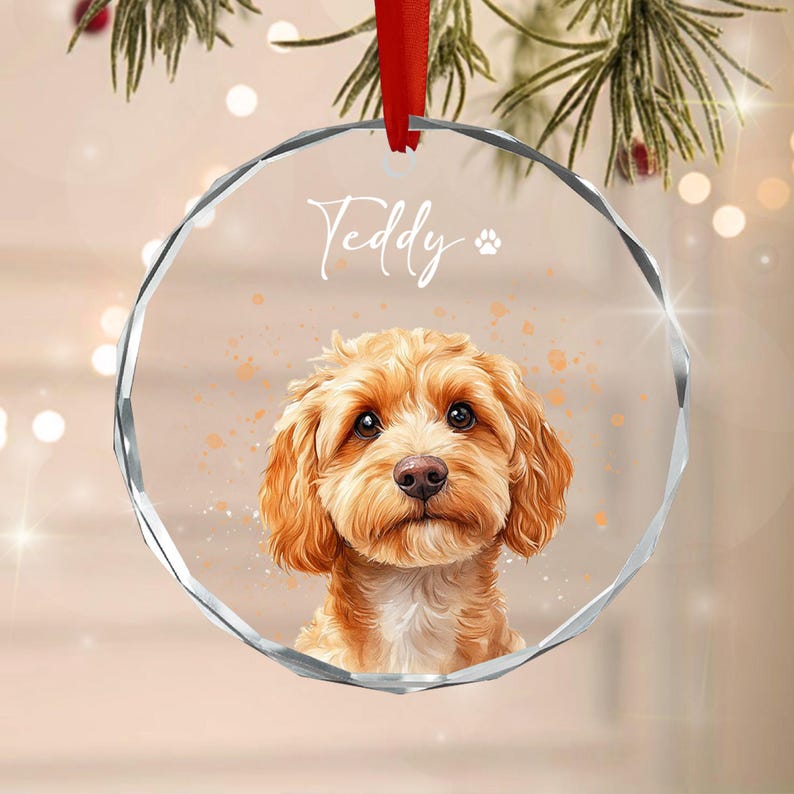 Personalized Watercolor Pet Photo Ornament, Dog Portrait Custom Memorial Keepsake Ornament