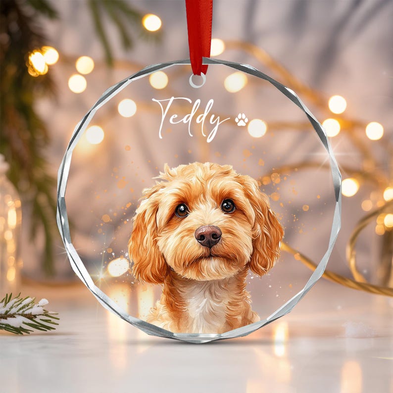 Personalized Watercolor Pet Photo Ornament, Dog Portrait Custom Memorial Keepsake Ornament
