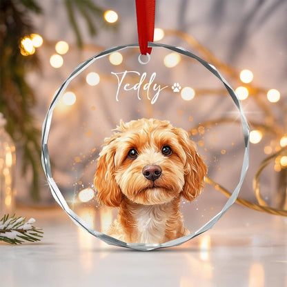 Personalized Watercolor Pet Photo Ornament, Dog Portrait Custom Memorial Keepsake Ornament