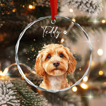 Personalized Watercolor Pet Photo Ornament, Dog Portrait Custom Memorial Keepsake Ornament