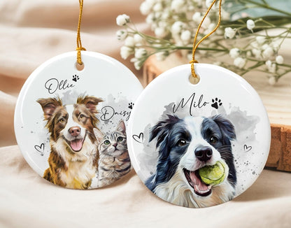 Custom Dog Photo Christmas Ornament 2025, Pet Watercolor Portrait Ornament, Cat Lover Gift