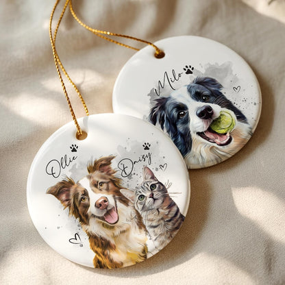 Custom Dog Photo Christmas Ornament 2025, Pet Watercolor Portrait Ornament, Cat Lover Gift