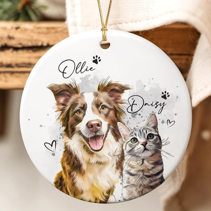 Custom Dog Photo Christmas Ornament 2025, Pet Watercolor Portrait Ornament, Cat Lover Gift