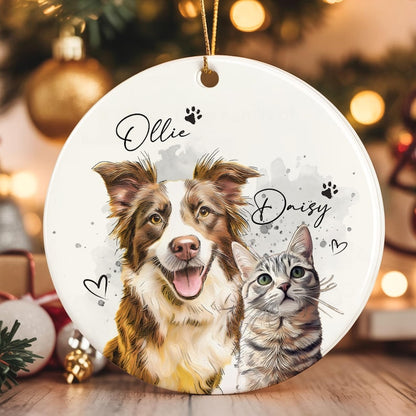 Custom Dog Photo Christmas Ornament 2025, Pet Watercolor Portrait Ornament, Cat Lover Gift