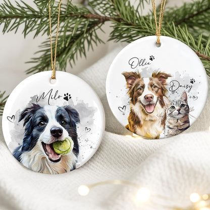 Custom Dog Photo Christmas Ornament 2025, Pet Watercolor Portrait Ornament, Cat Lover Gift