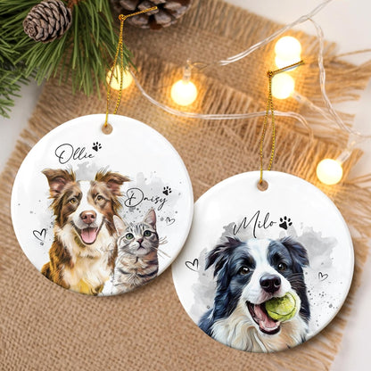Custom Dog Photo Christmas Ornament 2025, Pet Watercolor Portrait Ornament, Cat Lover Gift