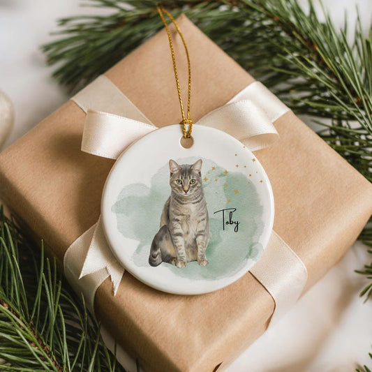 Custom Pet Portrait Ornament Watercolor Dog or Cat Ceramic Ornament Personalized Christmas Gift Personalized Pet Memorial Keepsake Cat Gift
