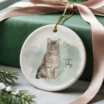 Custom Pet Portrait Ornament Watercolor Dog or Cat Ceramic Ornament Personalized Christmas Gift Personalized Pet Memorial Keepsake Cat Gift