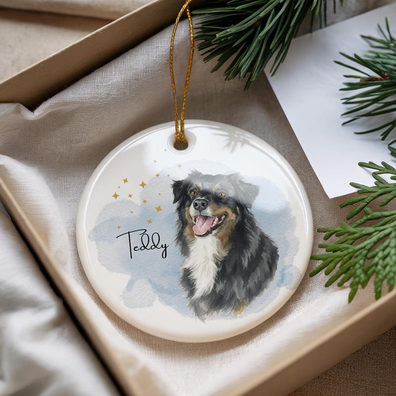 Custom Pet Portrait Ornament Watercolor Dog or Cat Ceramic Ornament Personalized Christmas Gift Personalized Pet Memorial Keepsake Cat Gift