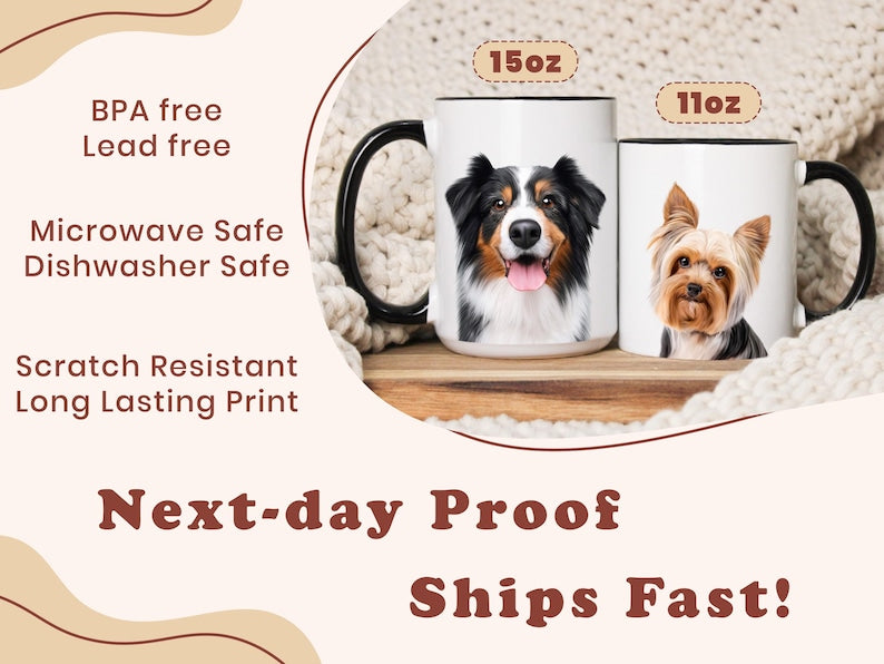 Custom Mug From Photo, Christmas Gift For Pet Parents, Dog Lover Gift, Pet Portrait, Pet Painting, Coffee Mug, Dog Dad Gift, Dad, AOM1